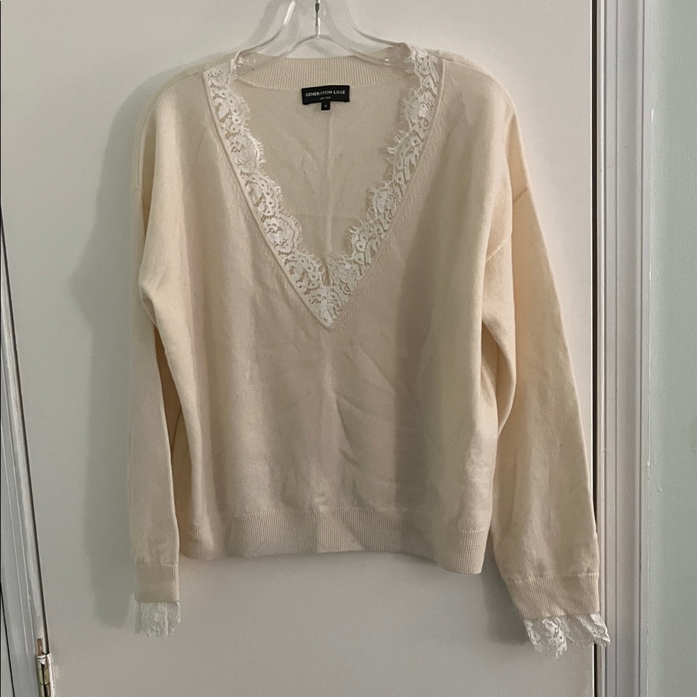 Generation Love Ivory V-Neck Sweater with Lace